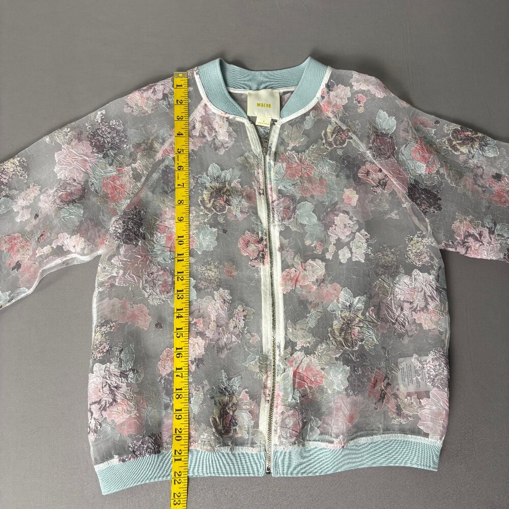 Anthropologie Maeve Sheer Floral Bomber Jacket Mesh Zip Front Size S - Picture 7 of 9